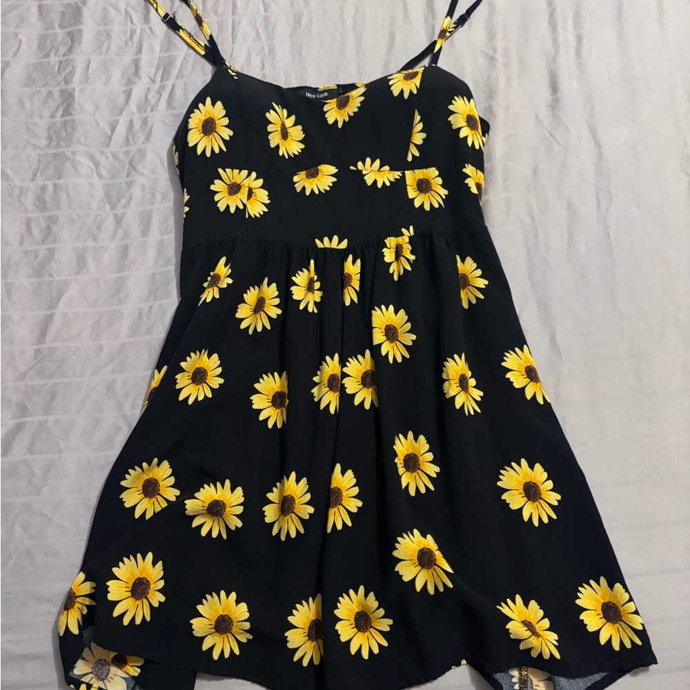 New Look Black Sundress with Yellow Sunflower Print